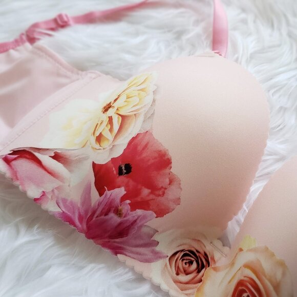 Pink floral wireless push-up bra - Picture 3 of 3